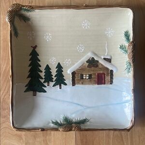 St. Nicholas Square Serving Platter Cabin In The Woods Heartland 11.5”x 11.5”